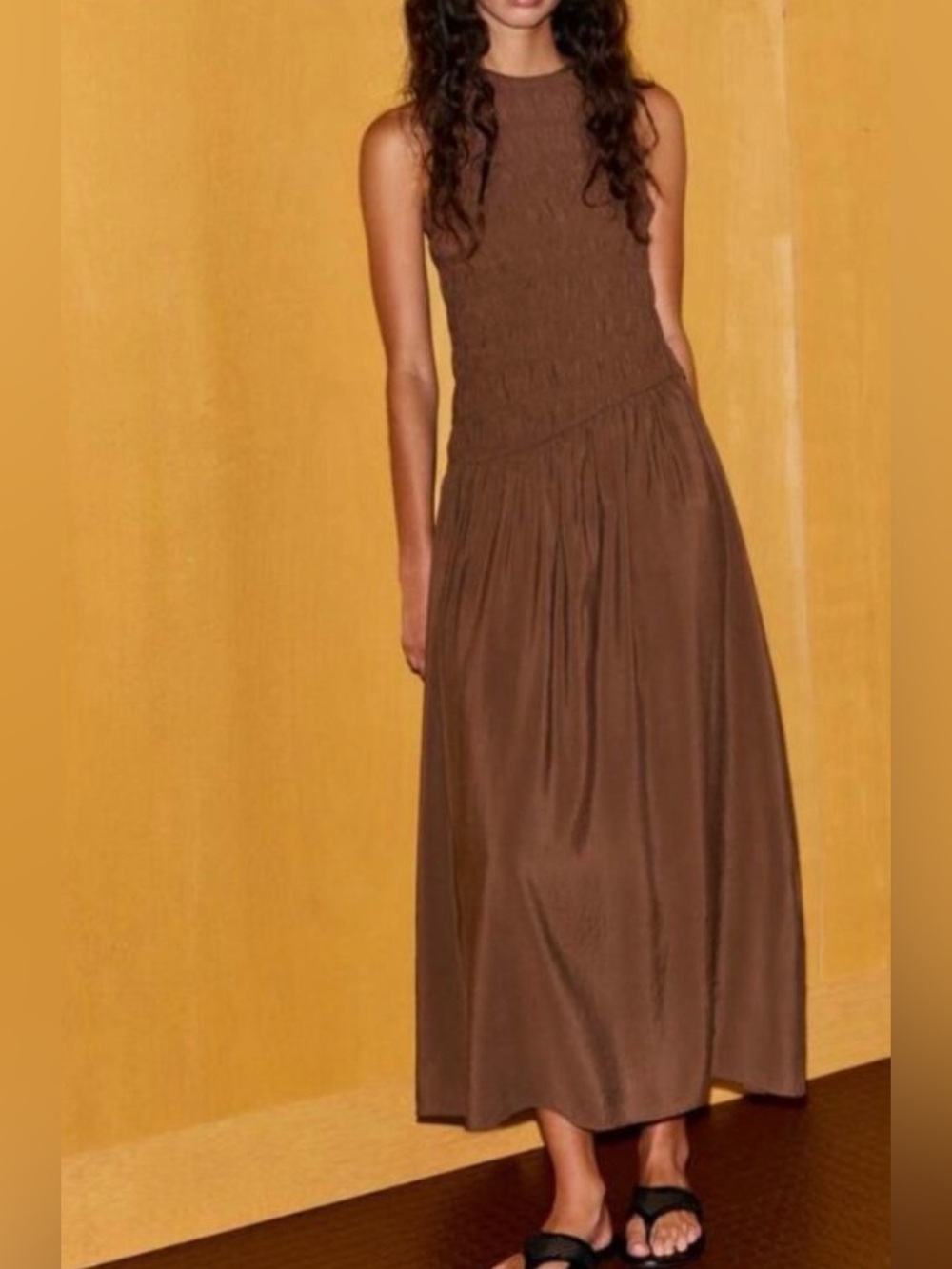Zara Brown Sleeveless Midi Dress